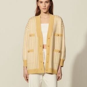 Sandro Dane Yellow Houndstooth Oversized Cardigan Sweater 0/2
